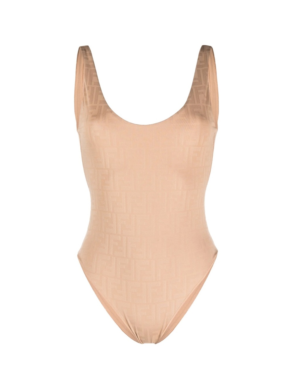Fendi Nude Beige Monogram Scoop-Back One-Piece Swimsuit